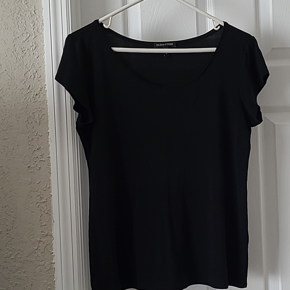Eileen Fisher Black Short Sleeve Scoop Neck Tee